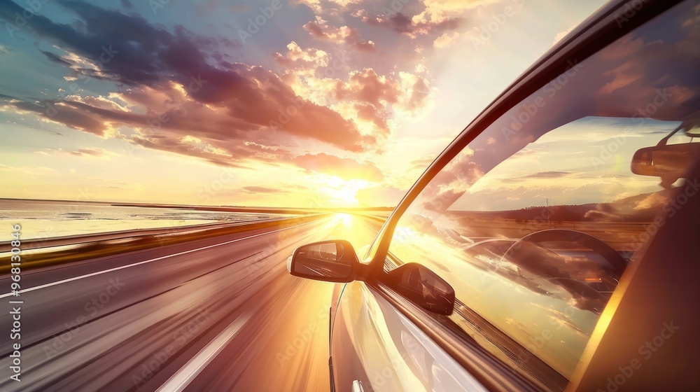 Obraz premium Driving into Sunset on a Highway