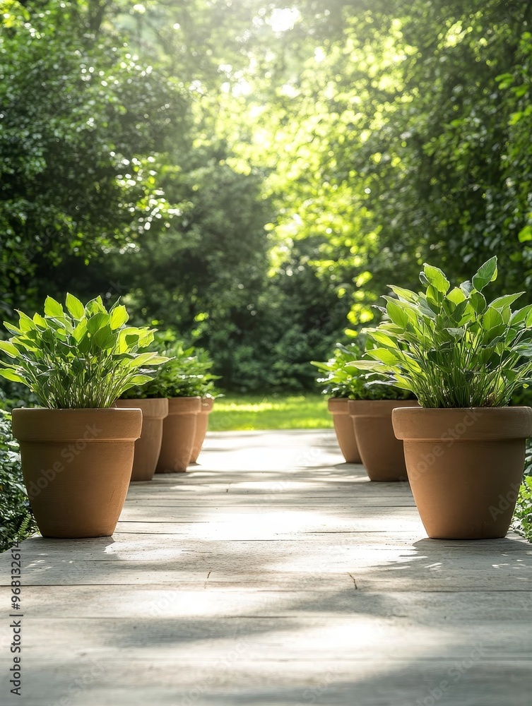 A peaceful garden path lined with potted plants, leading towards a sunlit opening. The scene evokes feelings of tranquility, nature's beauty, and a sense of welcome. A peaceful garden path lined with potted plants, leading towards a sunlit opening. The scene evokes feelings of tranquility, nature's beauty, and a sense of welcome.