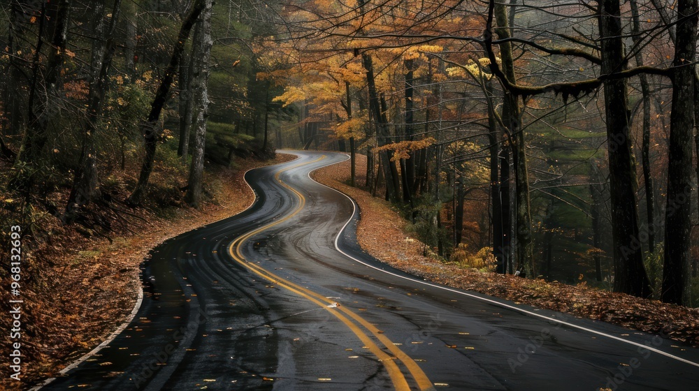 Winding Road Through Autumn Forest Winding Road Through Autumn Forest