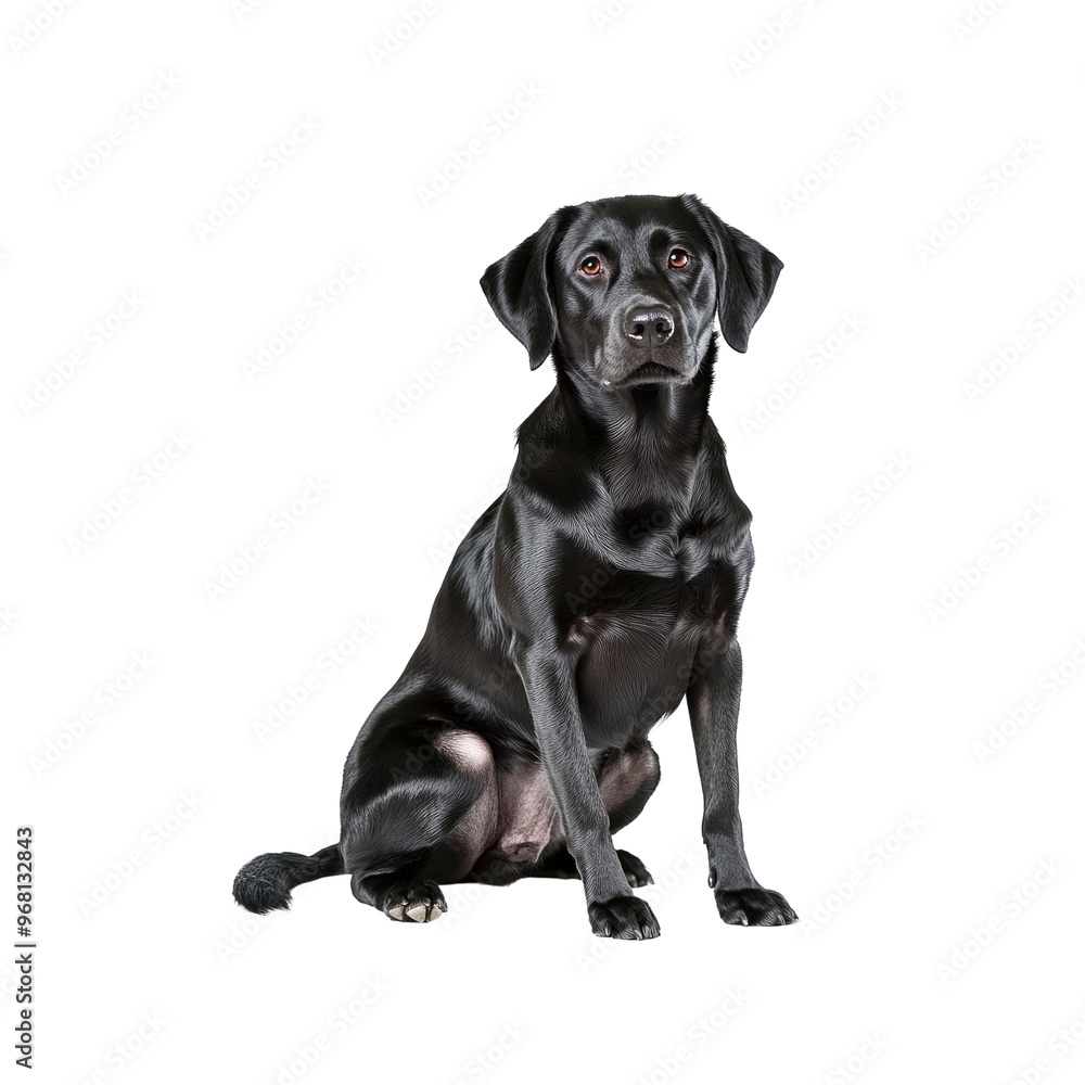 Black Labrador Retriever Sitting on Black Background Black Labrador Retriever Sitting on Black Background