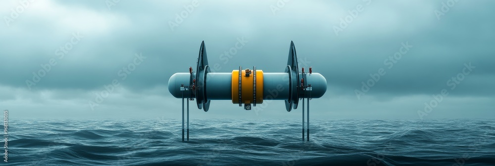 A realistic depiction of a tidal energy farm, showcasing the potential of harnessing ocean currents for renewable energy. The image symbolizes innovation, sustainability, clean energy, technological a A realistic depiction of a tidal energy farm, showcasing the potential of harnessing ocean currents for renewable energy. The image symbolizes innovation, sustainability, clean energy, technological a