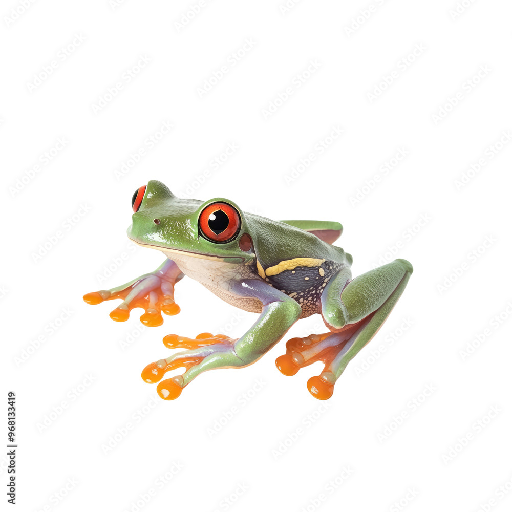 Fototapeta premium Red-Eyed Tree Frog Sitting On A Black Background