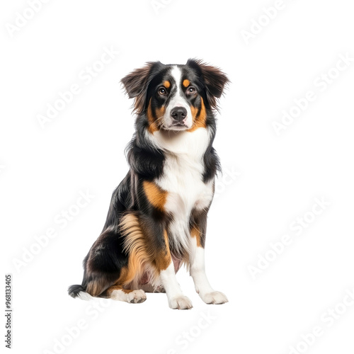 Australian Shepherd Dog Sitting and Looking at the Camera