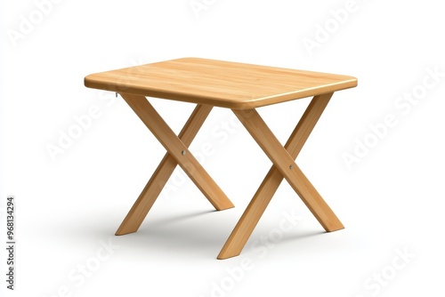 A simple, yet elegant wooden folding table isolated on a white background. It is perfect for small spaces or for outdoor use. The table is made of high-quality wood and is very sturdy.