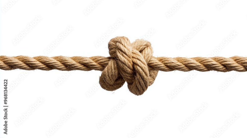 A single knot tied in a thick rope, isolated against a white background. This image symbolizes connection, strength, and overcoming challenges. A single knot tied in a thick rope, isolated against a white background. This image symbolizes connection, strength, and overcoming challenges.