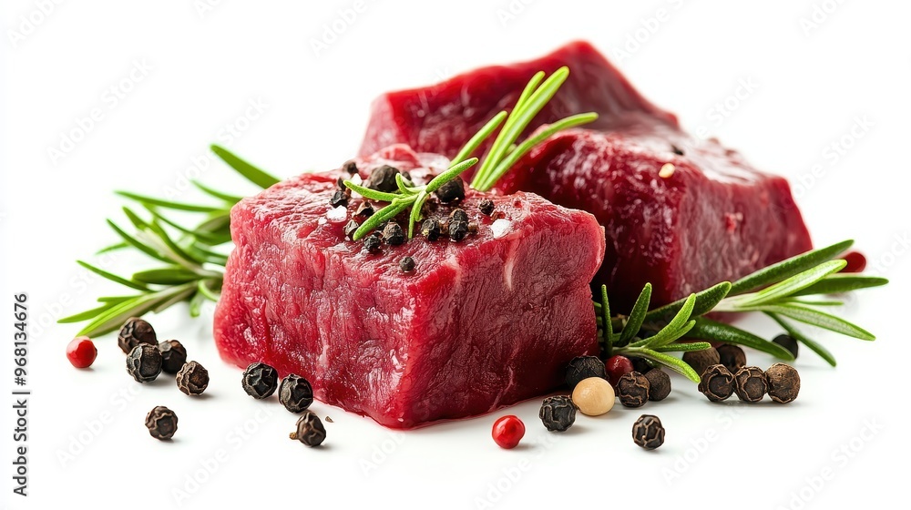 Raw Beef Steaks with Rosemary and Peppercorns Raw Beef Steaks with Rosemary and Peppercorns