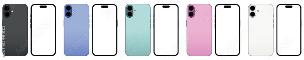 The 16th Generation Smartphone Screen Mockup. Black, Blue, Teal, Pink, White Color. Editable Stroke. Stock Vector The 16th Generation Smartphone Screen Mockup. Black, Blue, Teal, Pink, White Color. Editable Stroke. Stock Vector