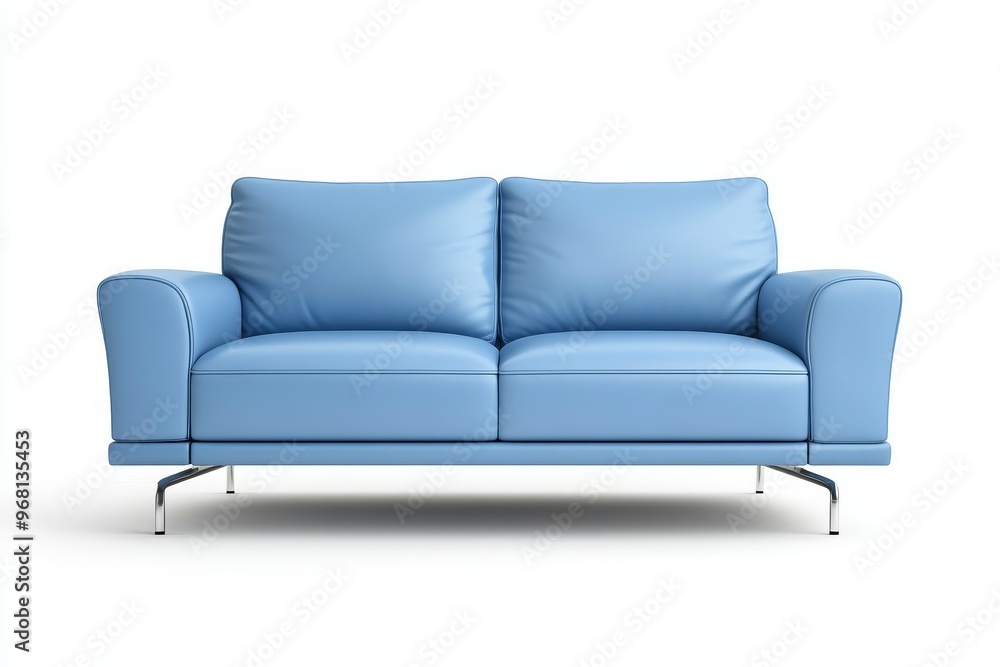 Fototapeta premium A stylish and contemporary blue leather sofa, isolated on a white background. Its sleek design and elegant lines make it a perfect addition to any modern living room. This sofa symbolizes comfort, sty