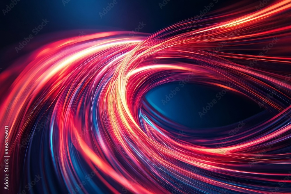 A swirling, vibrant abstract artwork featuring a red light trail creating a dynamic, almost hypnotic effect against a deep blue background. The light trails symbolize movement, energy, and the interco A swirling, vibrant abstract artwork featuring a red light trail creating a dynamic, almost hypnotic effect against a deep blue background. The light trails symbolize movement, energy, and the interco