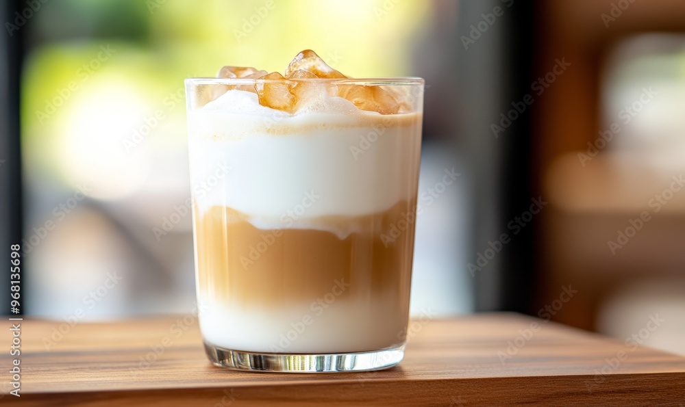 Iced Coffee Drink With Layered Milk and Espresso Served in a Clear Glass With Ice Iced Coffee Drink With Layered Milk and Espresso Served in a Clear Glass With Ice