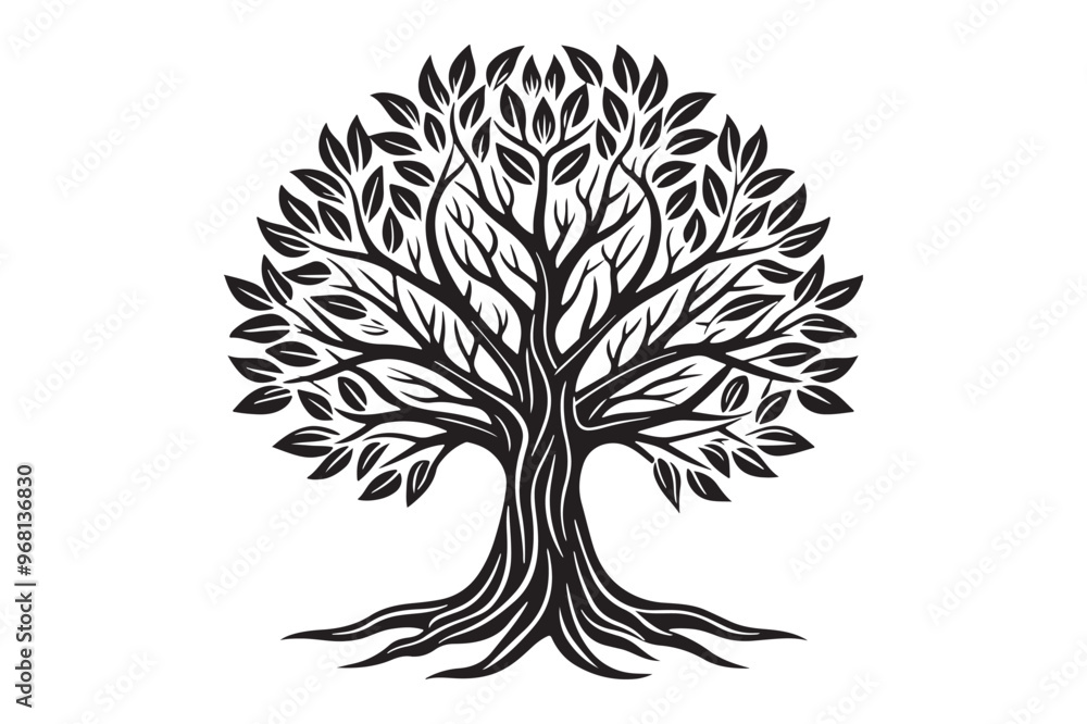 Naklejka premium Tree silhouette cutout on white background