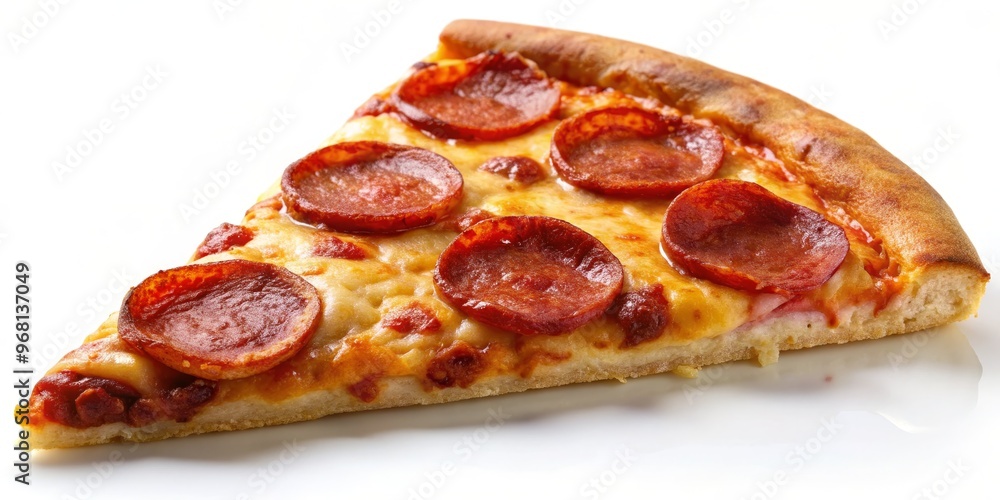 A Slice of Pepperoni Pizza on a White Background, Closeup, Food Photography, Pizza, Pepperoni, Cheese A Slice of Pepperoni Pizza on a White Background, Closeup, Food Photography, Pizza, Pepperoni, Cheese