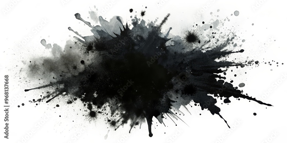 Abstract Black Ink Splashes on White Background, black ink, splatter, abstract art Abstract Black Ink Splashes on White Background, black ink, splatter, abstract art