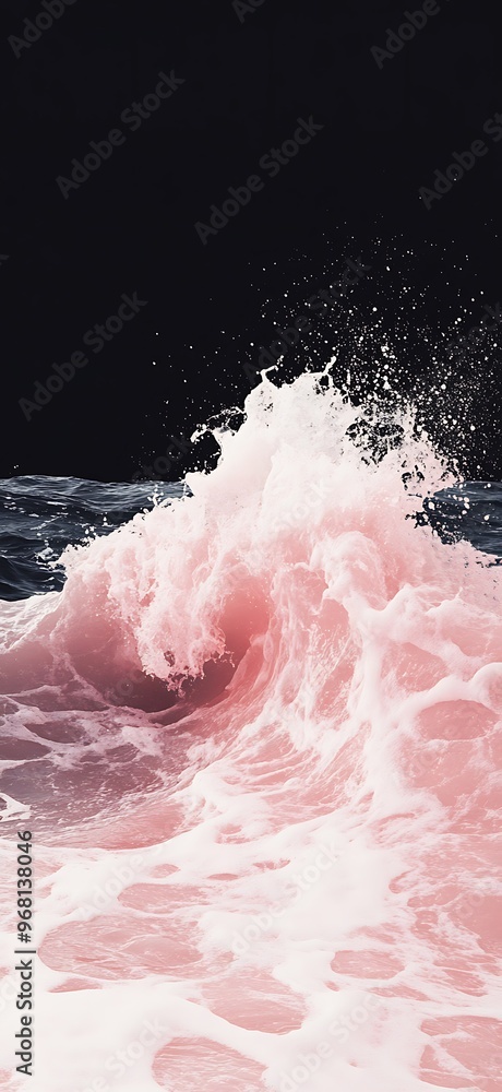 Fototapeta premium A pink wave crashes against a dark background.