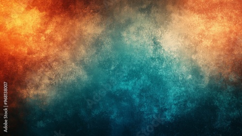 Grainy noisy texture brown orange blue poster background, dark moody teal turquoise aquamarine grunge retro backdrop design smooth color gradient banner