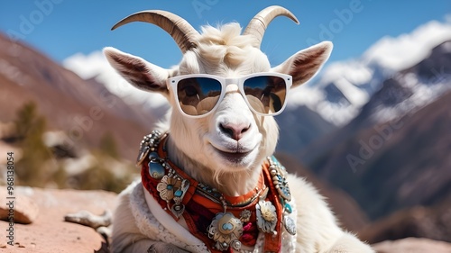 charming white cat,monkey,puppy,goat and rabit with sunglasses
 photo