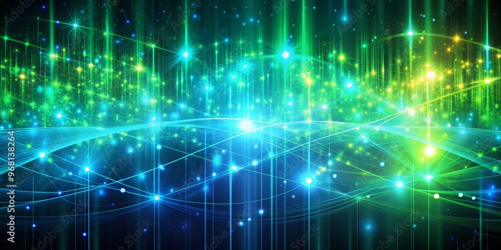 Digital Neon Lightscape with Abstract Waves and Glowing Stars, neon, abstract, lightscape Digital Neon Lightscape with Abstract Waves and Glowing Stars, neon, abstract, lightscape