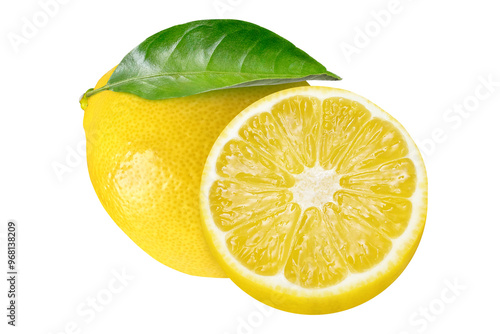 Lemons on isolated white background. With leaf