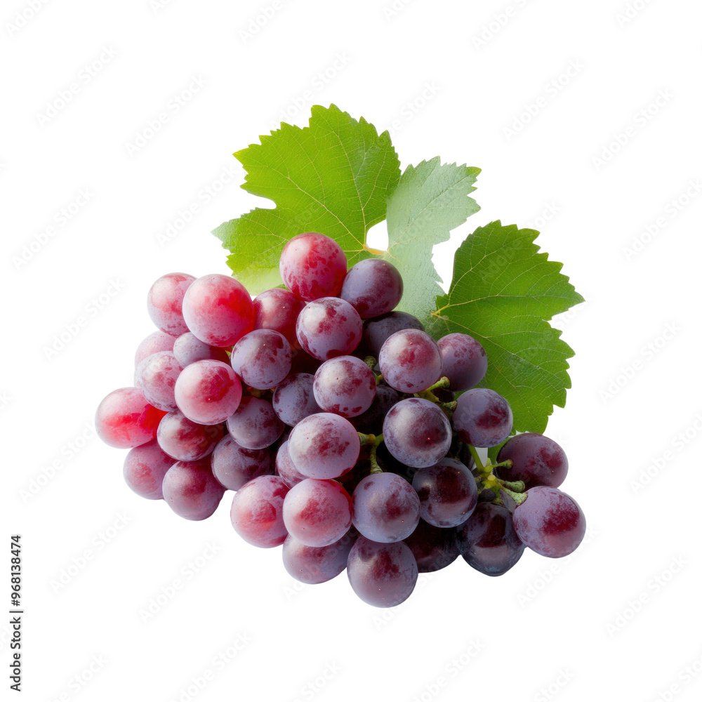 Fototapeta premium Fresh Red Grapes with Green Leaves