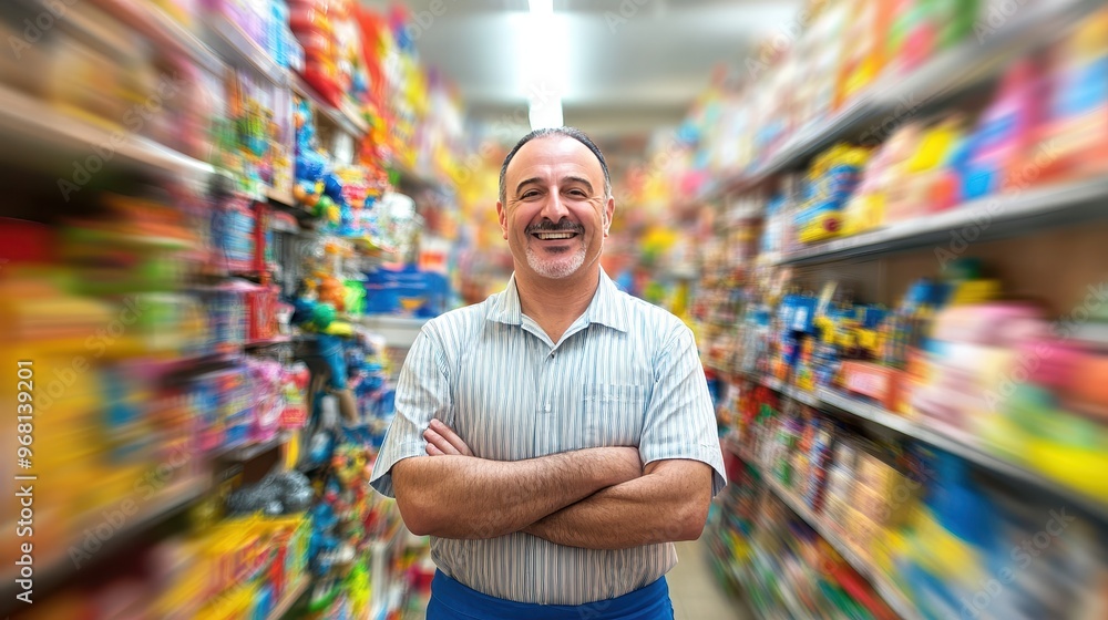 Smiling Man in a Grocery Store Aisle Smiling Man in a Grocery Store Aisle