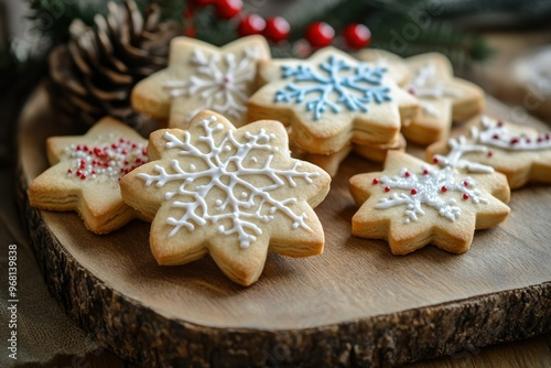 Star-shaped Christmas Cookies Decorated with Snowflake and Sprinkles