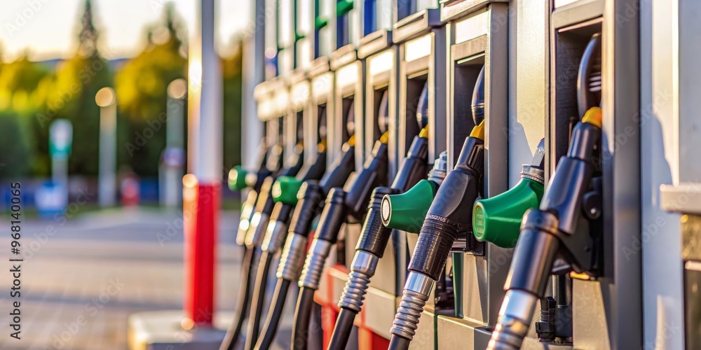 Fuel Station Sunset Rows of Fuel Pumps Ready to Refuel, gas station, sunset, fuel pump Fuel Station Sunset Rows of Fuel Pumps Ready to Refuel, gas station, sunset, fuel pump