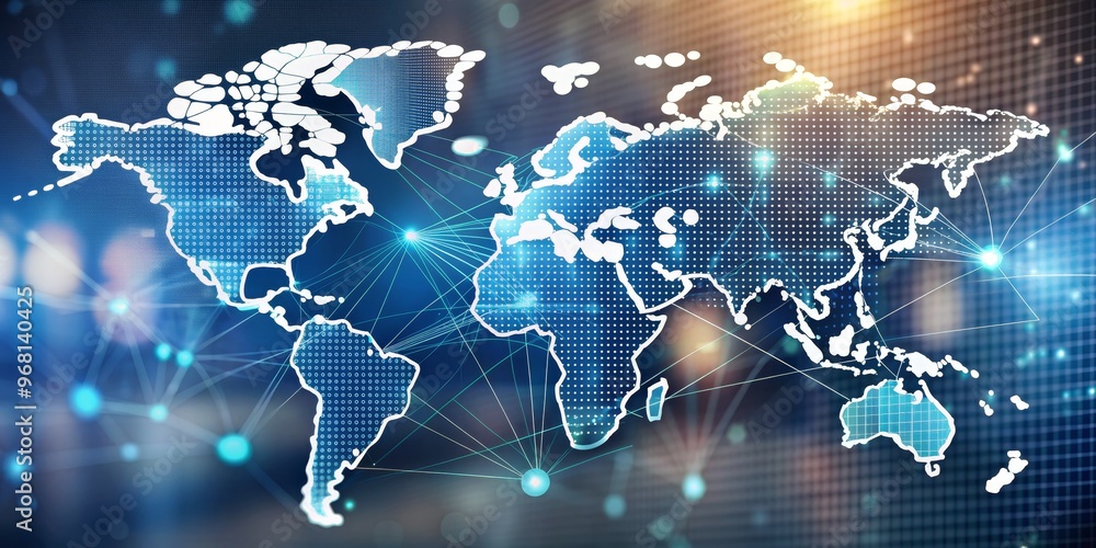 Obraz premium Global Network Connection, World Map, Digital Technology, Connectivity, Globalization, Business