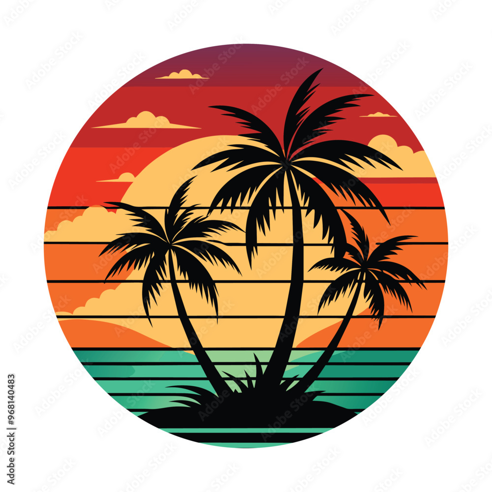 Fototapeta premium Vector illustration of summer holiday tropical beach scene graphic