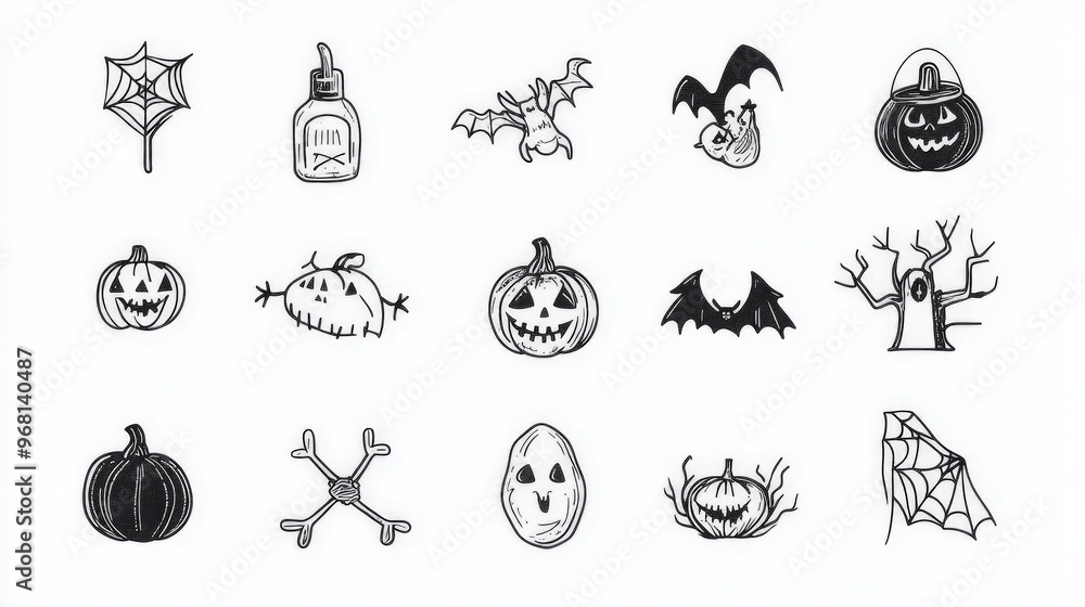 halloween many vector icons outline with white background halloween many vector icons outline with white background