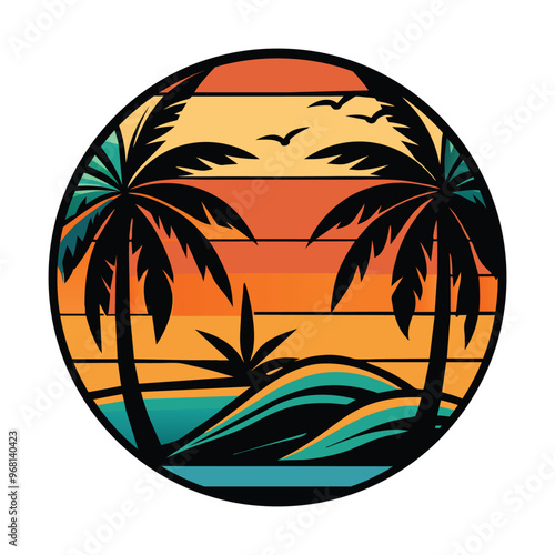 Vector illustration of summer holiday tropical beach scene graphic