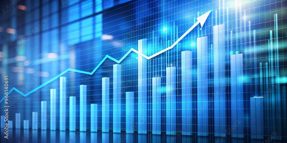 Blue and White Bar Graph with Upward Trend, Financial Growth, Business, Investment, Success, Stock Market Blue and White Bar Graph with Upward Trend, Financial Growth, Business, Investment, Success, Stock Market