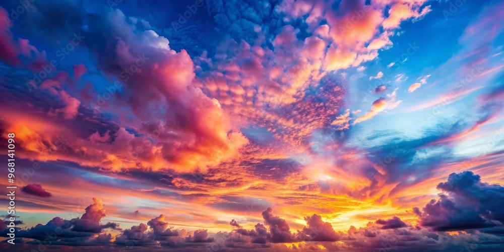 Golden Hour Cloudscape A Dramatic Sunset with Pink and Blue Hues, sunset, clouds, sky Golden Hour Cloudscape A Dramatic Sunset with Pink and Blue Hues, sunset, clouds, sky