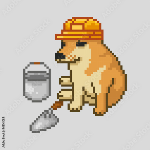 Bricklayer dog, pixel art meme