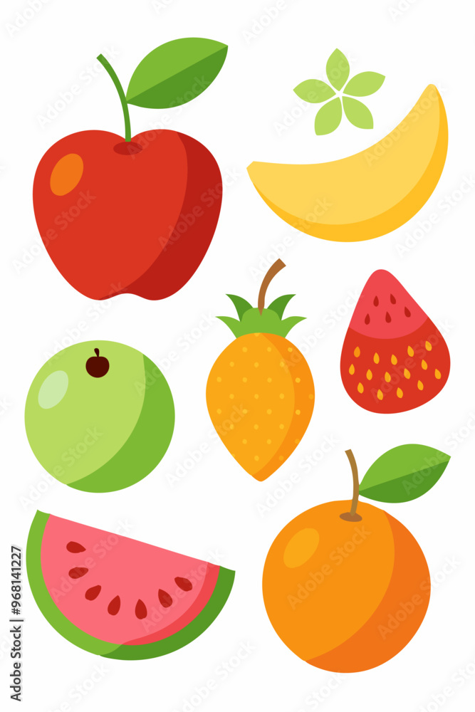 A set of 7 vibrant and colorful fruits, perfect for adding a touch of freshness and natural beauty to your designs. Ideal for creating fun and healthy themed visuals for kids' products. A set of 7 vibrant and colorful fruits, perfect for adding a touch of freshness and natural beauty to your designs. Ideal for creating fun and healthy themed visuals for kids' products.