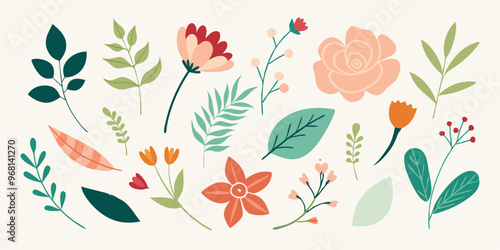  A set of colorful and whimsical floral illustrations, perfect for adding a touch of spring to your designs. This versatile collection includes flowers, leaves, and branches.