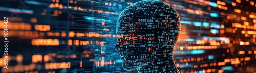 Futuristic trading bots exchanging binary code instead of currency   digital trading    virtual transactions in finance 