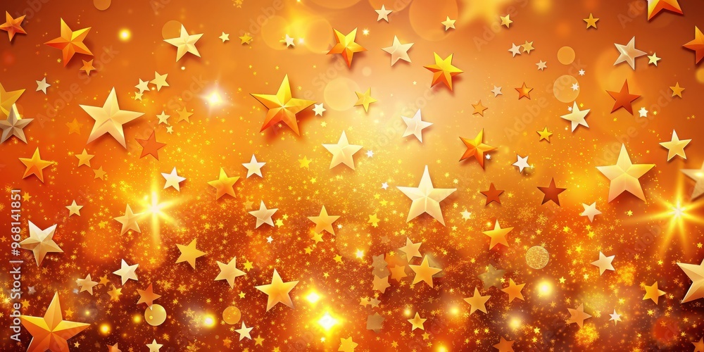 Golden Stars on Orange Glitter Background, Abstract, Festive, Celebration, Stars Golden Stars on Orange Glitter Background, Abstract, Festive, Celebration, Stars