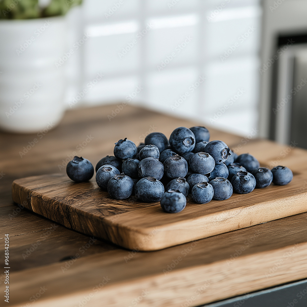 blueberries in a wooden bowl on a wooden bar with a kitchen blueberries in a wooden bowl on a wooden bar with a kitchen