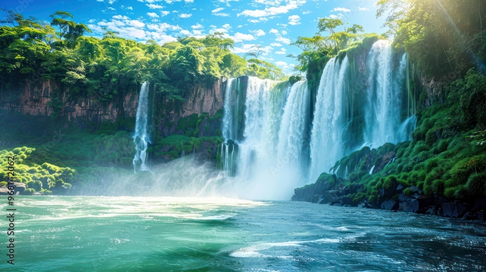 Fototapeta premium Majestic Waterfall in Lush Green Rainforest