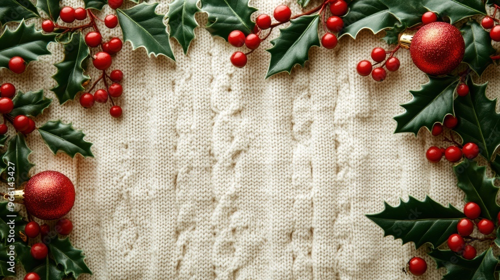 custom made wallpaper toronto digitalholiday knitwear concept, festive mockup knit sweater backdrop with holly border, perfect for a cozy christmas postcard design