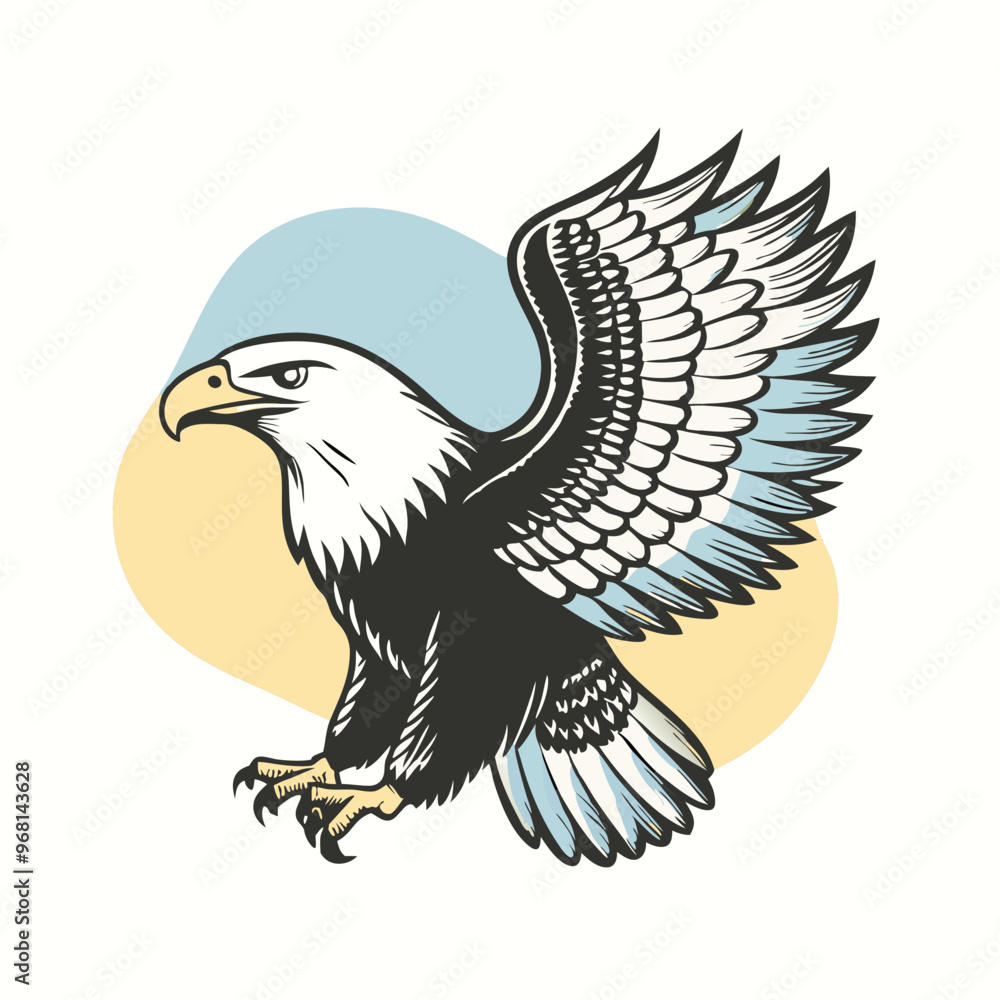 Fototapeta premium flying Eagle black and white illustration silhouette,