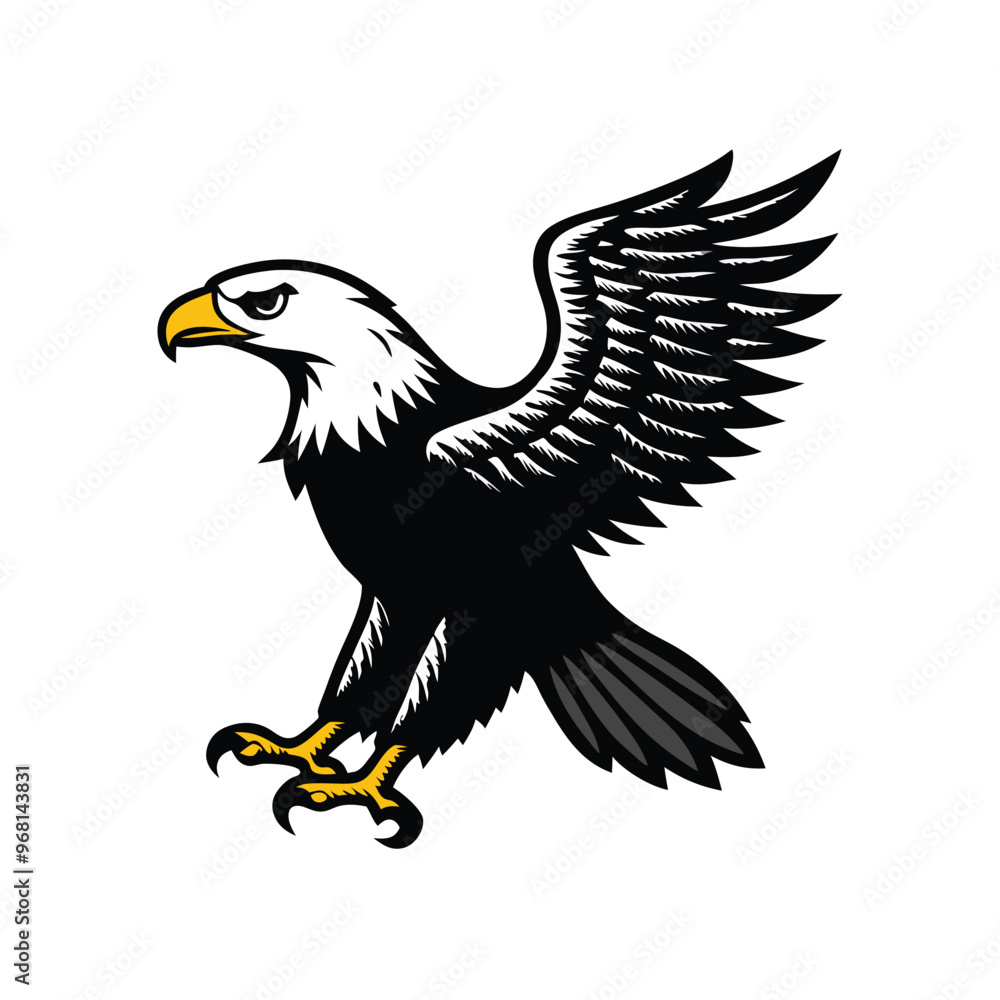 Obraz premium flying Eagle black and white illustration silhouette,