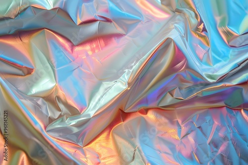 Iridescent Wrinkled Foil with Colorful Reflections photo