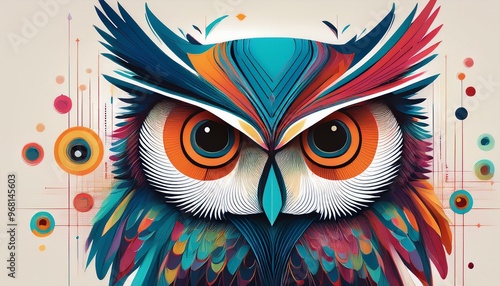 Abstract Owls conceptual illustration with abstract shapes and colors to create modern, artistic interpretations of owlswith copy space