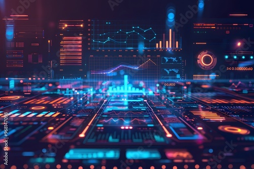 Wallpaper Mural Futuristic Data Visualization Interface with Dynamic Graphs and Charts Torontodigital.ca