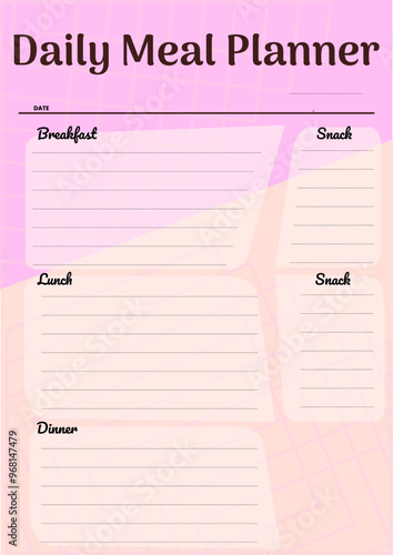 Daily planner, meal planner template. Nice and simple printable to-do list. Digital healthy meal planner.