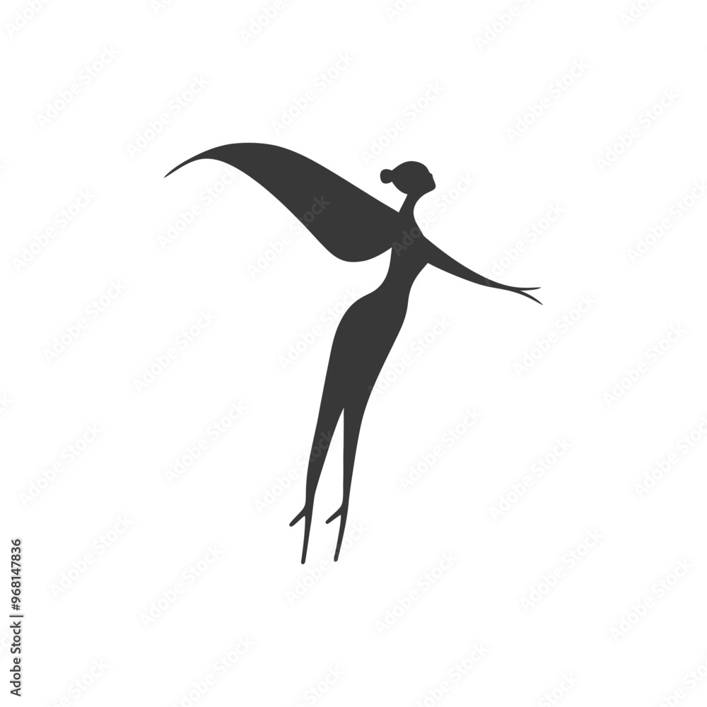 Silhouette of a Woman with Wings Spreading Her Arms Silhouette of a Woman with Wings Spreading Her Arms