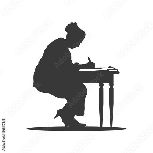 Silhouette of a Woman Writing at a Desk