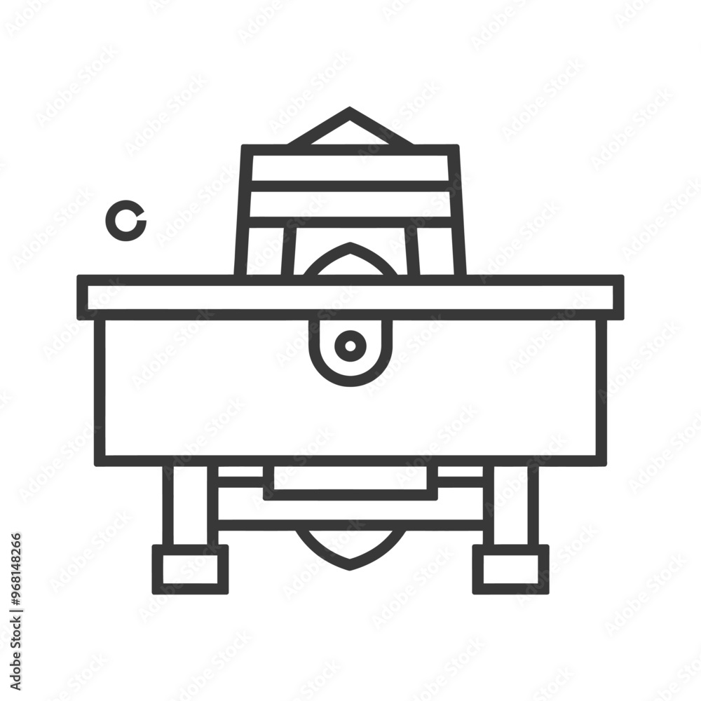 Line drawing of a table with a triangular object on top Line drawing of a table with a triangular object on top