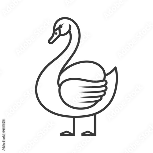 Line drawing of a swan with its wings folded